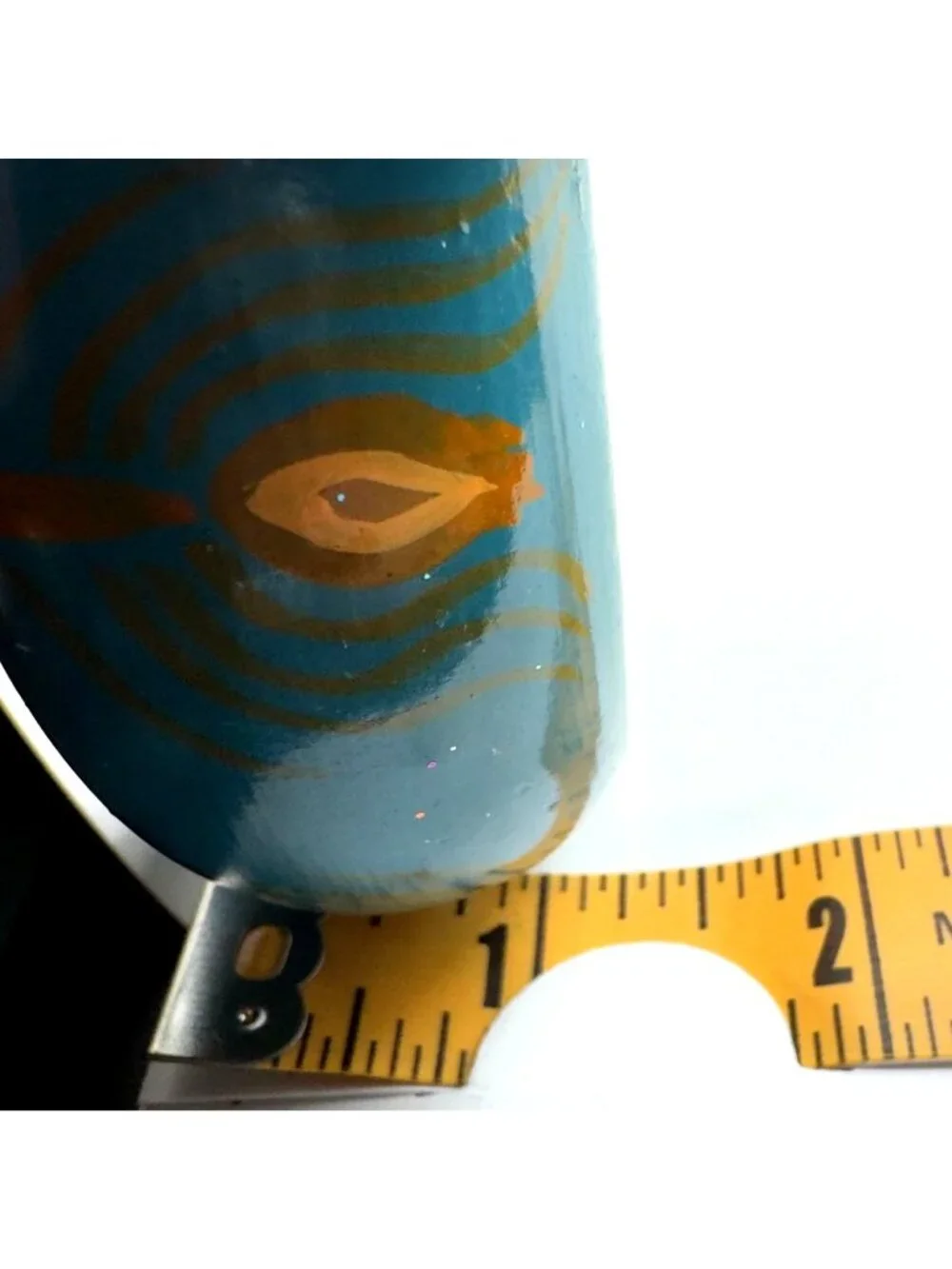 Hand-Painted Blue Wooden Bangle With Orange & Gold Leaf Motifs Size 7